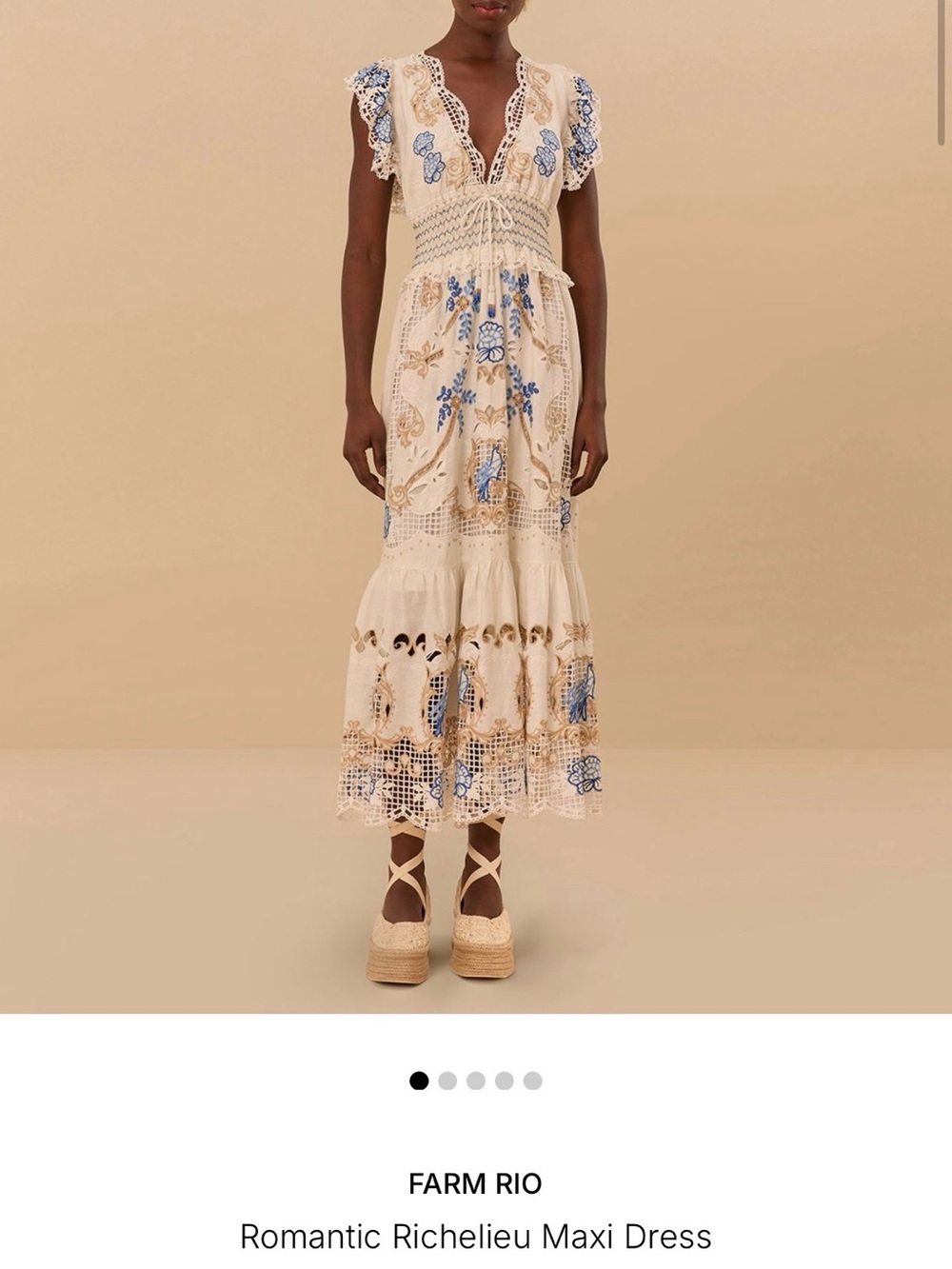 FARM Rio White Maxi Dress with Blue Floral Embroidery - Picture 2 of 11